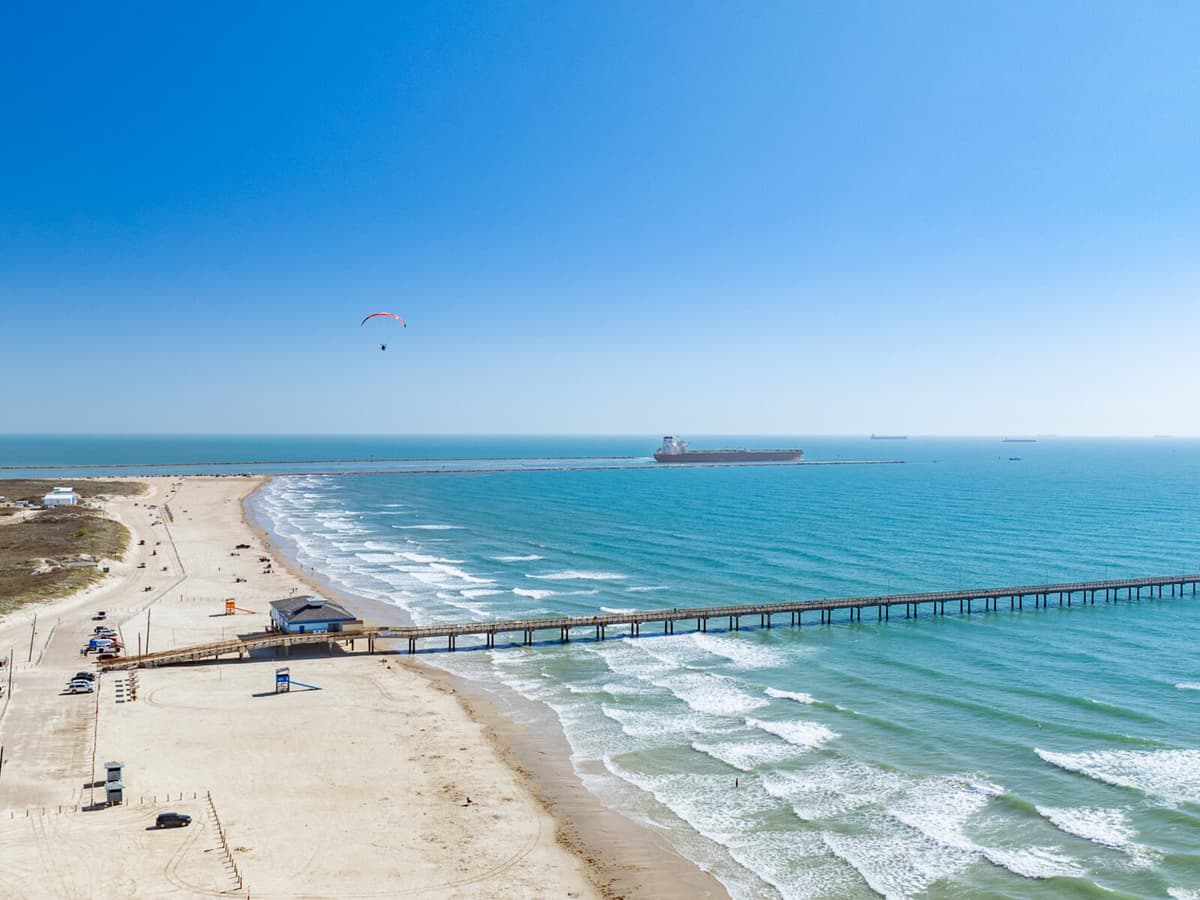 Aerial view of I.B. Magee Beach Park in Port Aransas