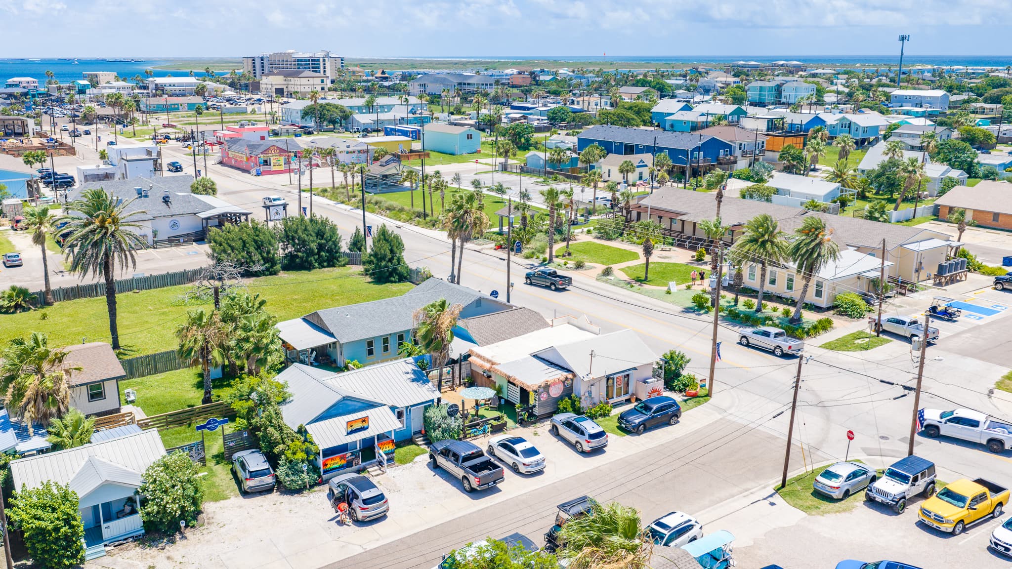 Aerial view of Port Aransas beachfront, Texas Gulf Coast