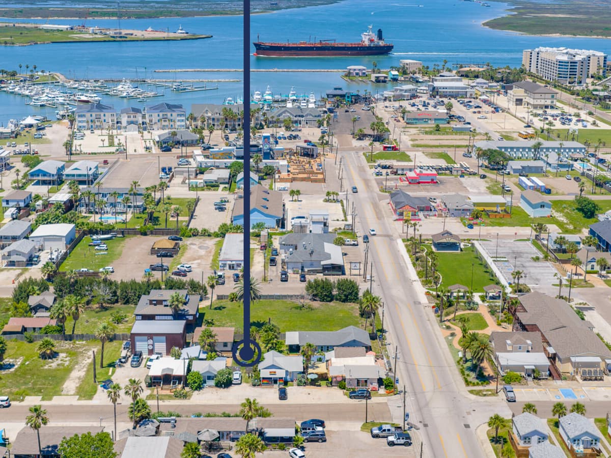 Aerial view of Port Aransas Old Town dining district