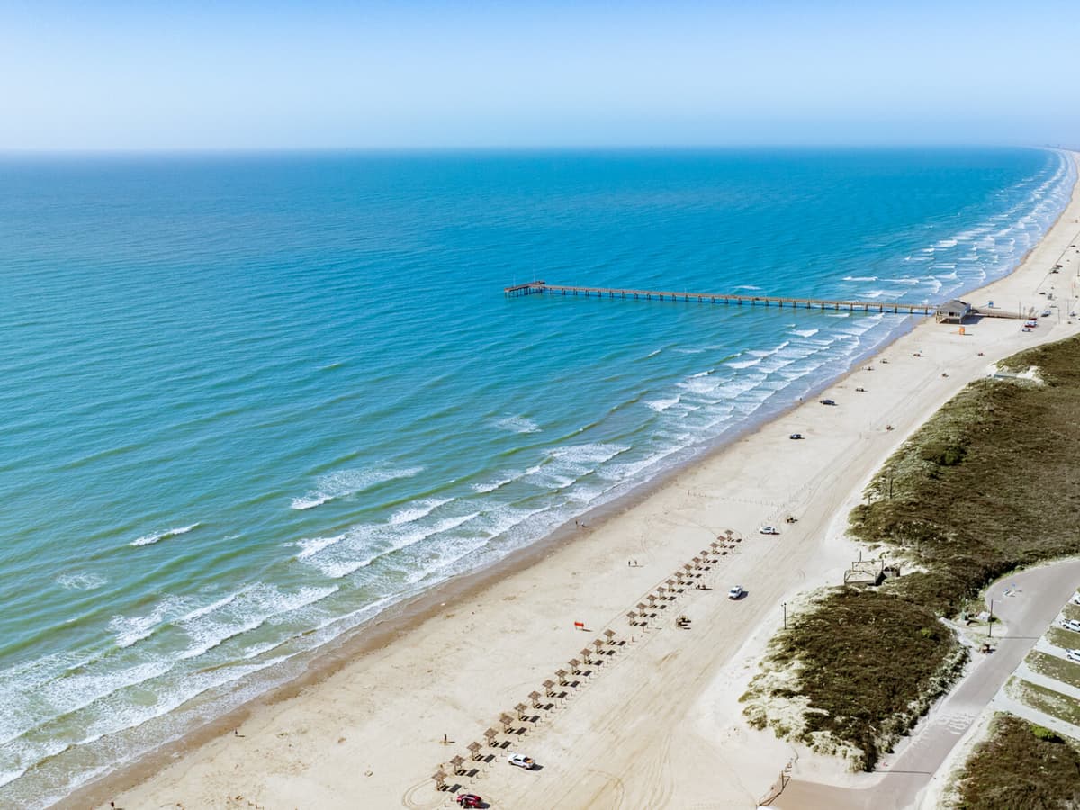 Aerial view of Port Aransas Beach on Mustang Island